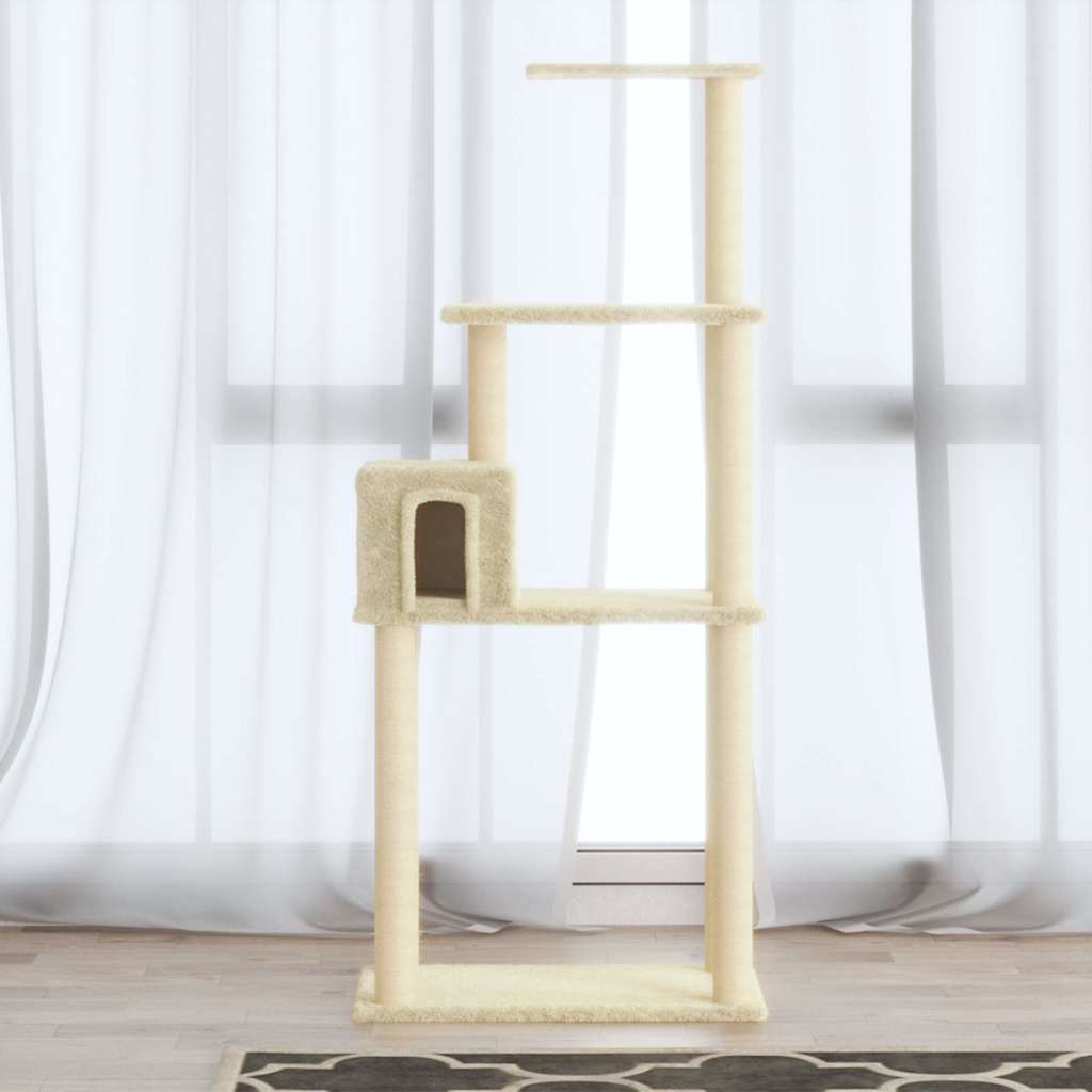 vidaXL Cat scratcher with sisal scratching posts 147 cm cream