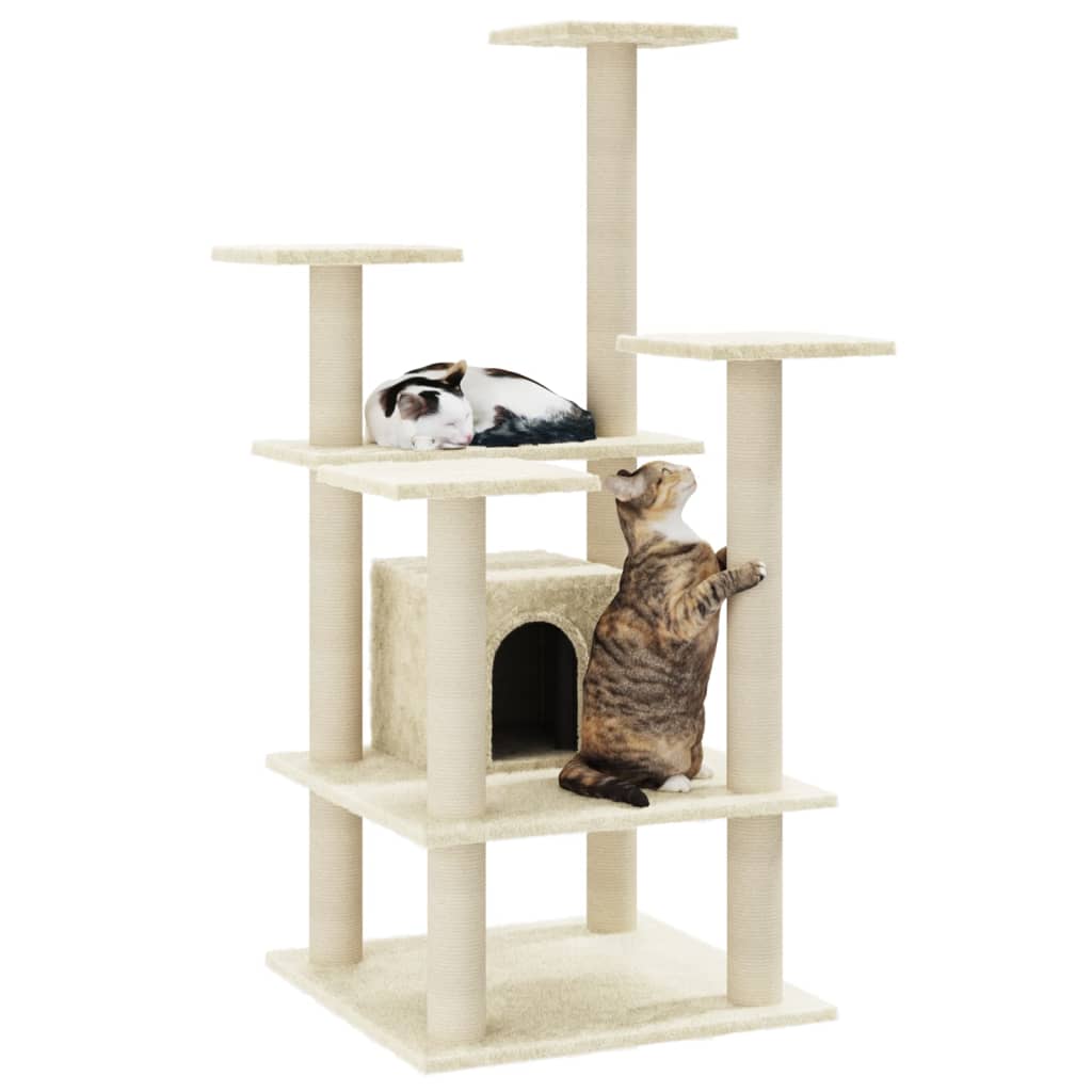 vidaXL Cat Scratching Tree with Sisal Scratching Posts 110 cm Cream
