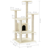 vidaXL Cat Scratching Tree with Sisal Scratching Posts 110 cm Cream