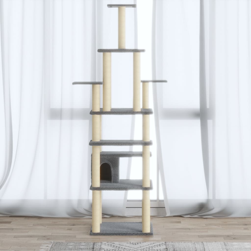vidaXL Cat scratching tree with sisal scratching posts 183 cm light grey