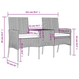 vidaXL Banquette de jardin 2 places avec tafeltje poly rotin couleur antraciet