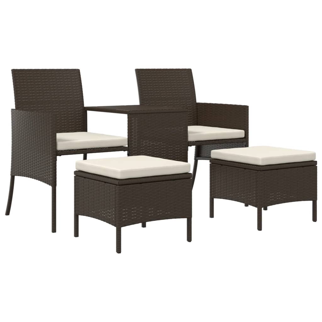 vidaXL 2-Seater Garden Sofa with Table and Footrests Poly Rattan Brown