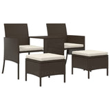 vidaXL 2-Seater Garden Sofa with Table and Footrests Poly Rattan Brown