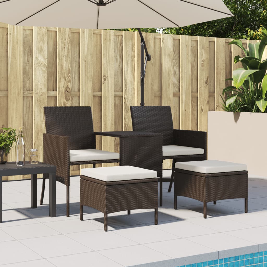 vidaXL 2-Seater Garden Sofa with Table and Footrests Poly Rattan Brown