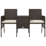vidaXL 2-Seater Garden Sofa with Table and Footrests Poly Rattan Brown