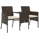 vidaXL 2-Seater Garden Sofa with Table and Footrests Poly Rattan Brown