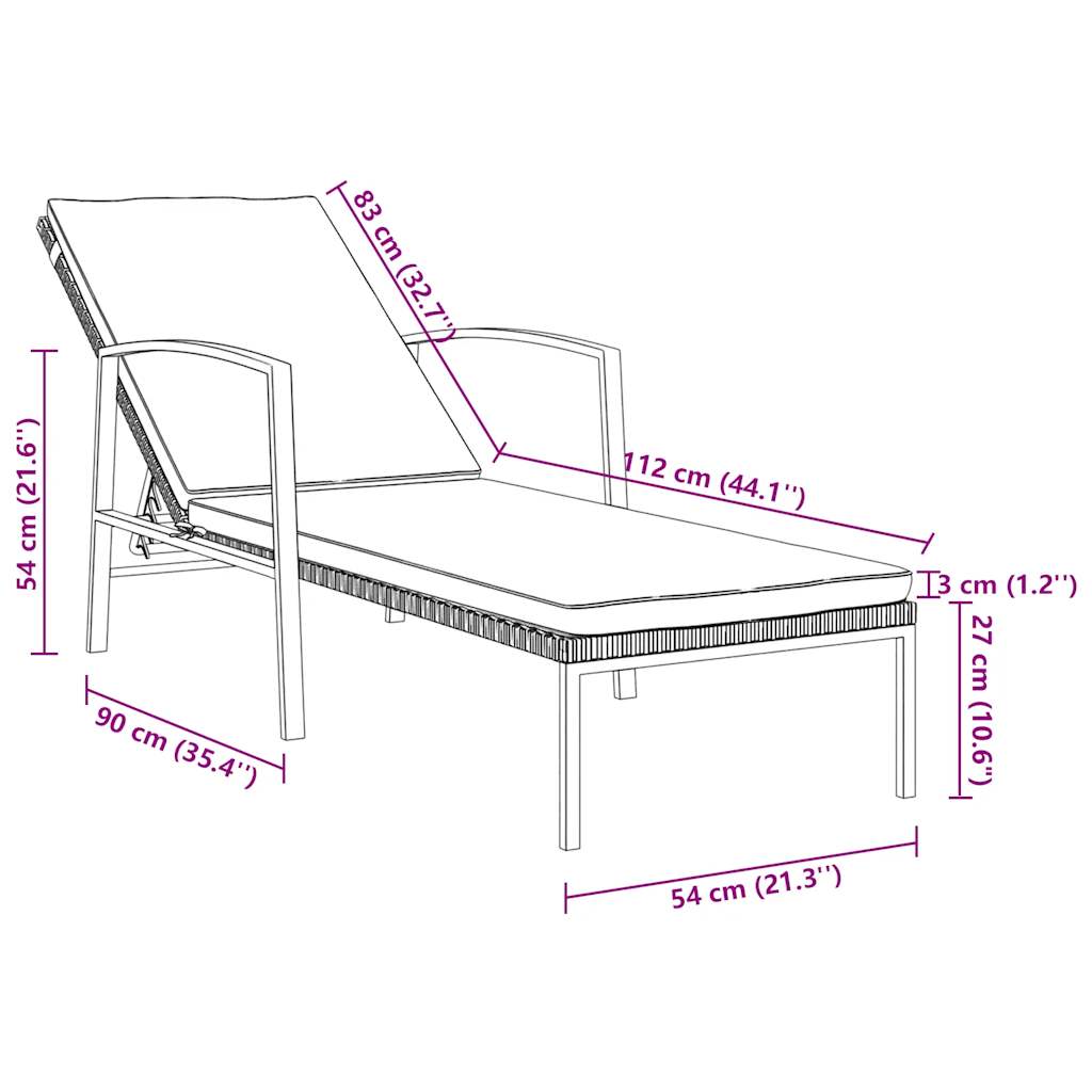vidaXL Sun Lounger with Cushion Poly Rattan Brown