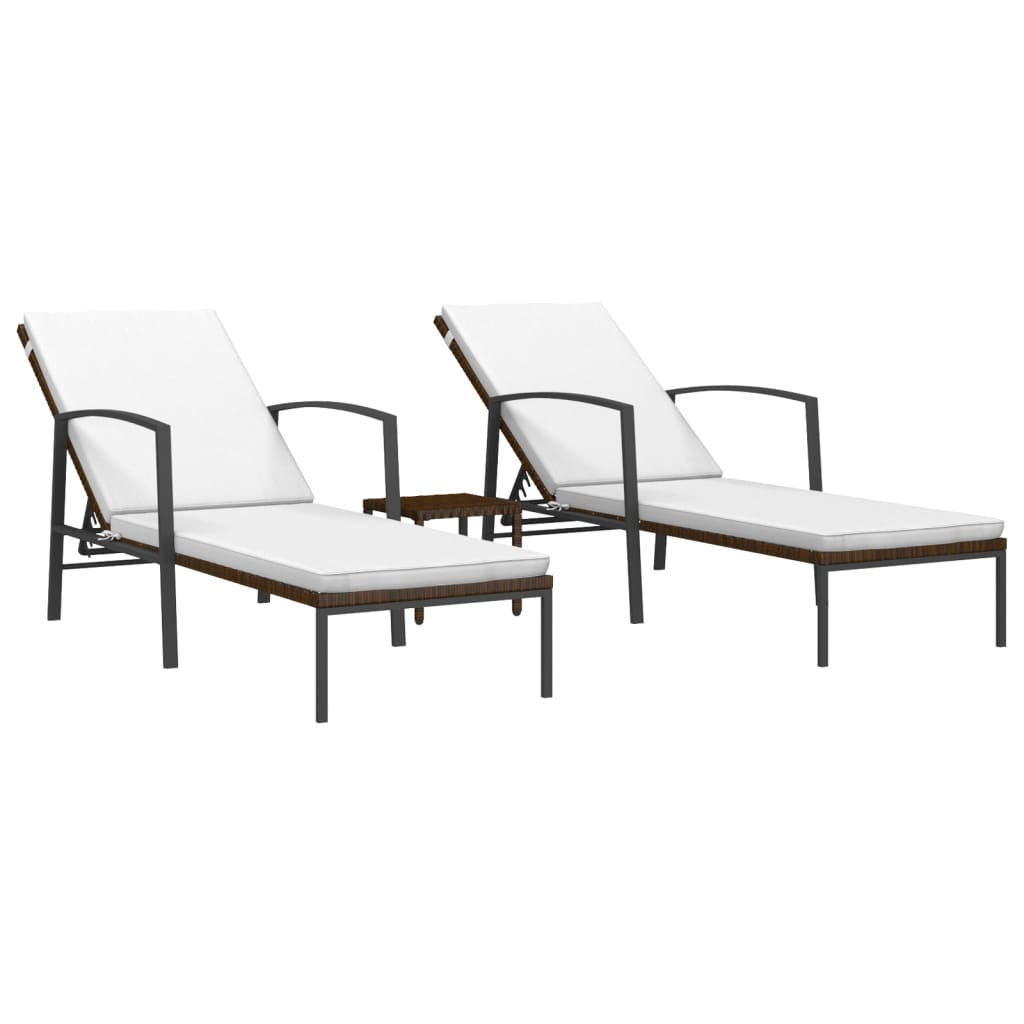 vidaXL Ligbedden 2 st met tafel poly rattan bruin