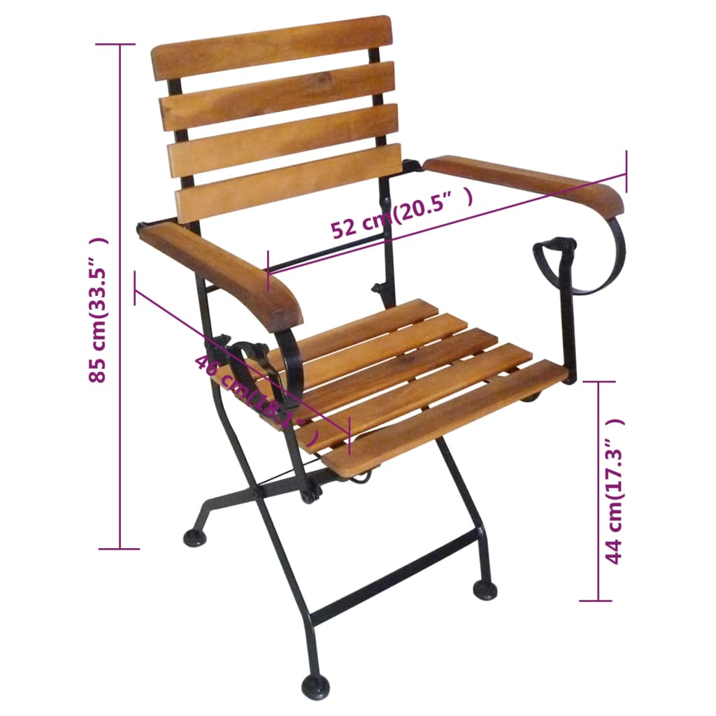 vidaXL Tuinstoelen inklapbaar 4 st staal en massief acaciahout