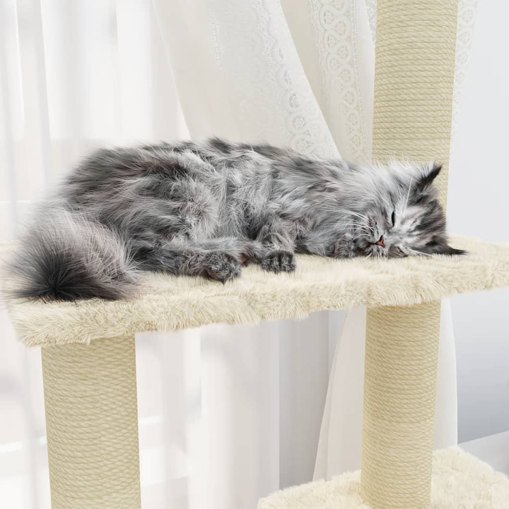 vidaXL Cat Tree with Sisal Scratching Posts 155 cm Cream
