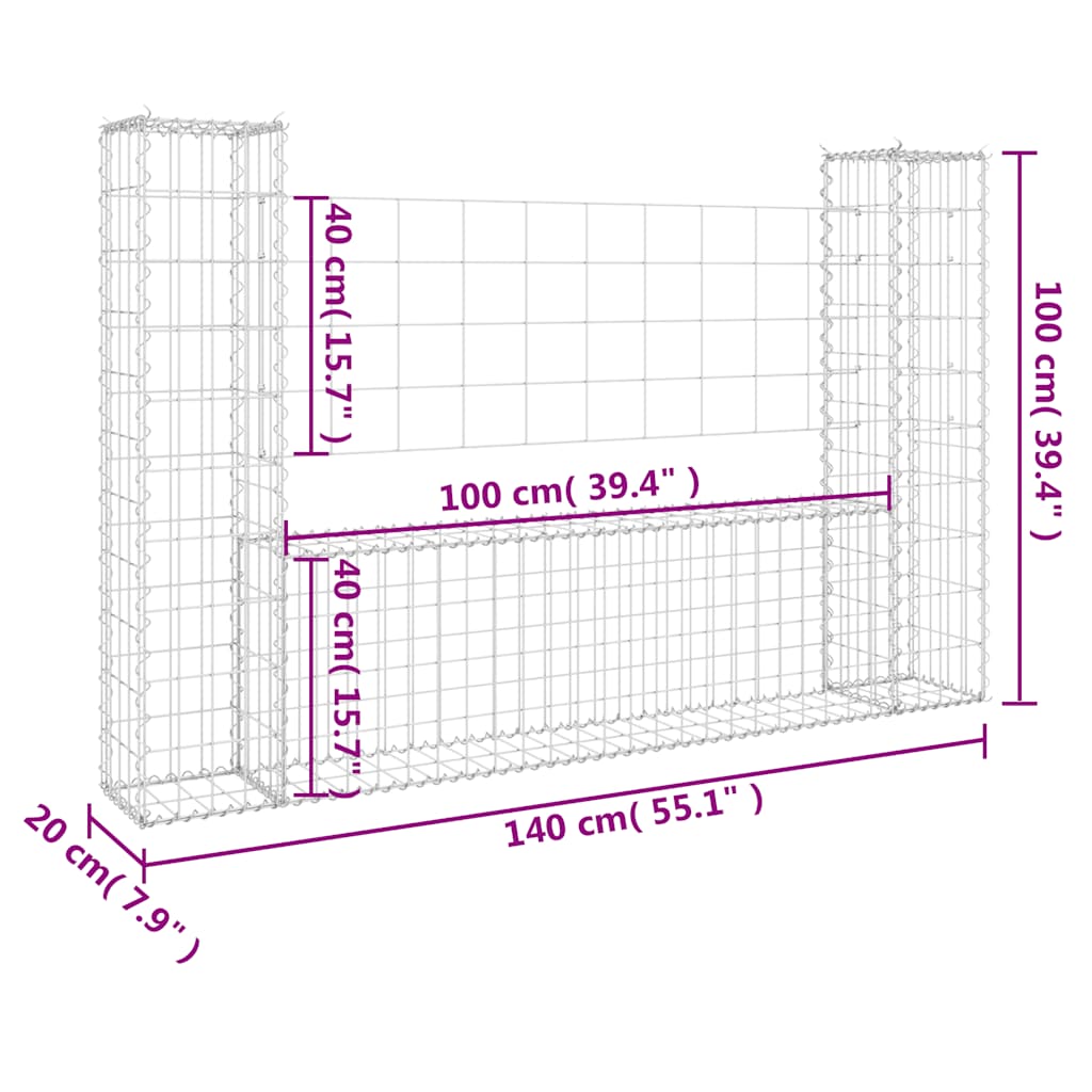 vidaXL Schanskorf U-vormig met 2 palen 140x20x100 cm ijzer