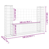 vidaXL Schanskorf U-vormig met 2 palen 140x20x100 cm ijzer