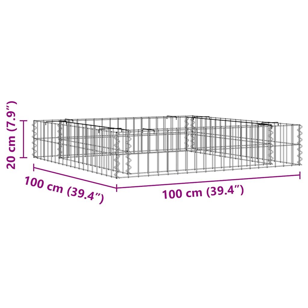 vidaXL Raised Gabion Planter 100x100x20 cm Galvanized Steel