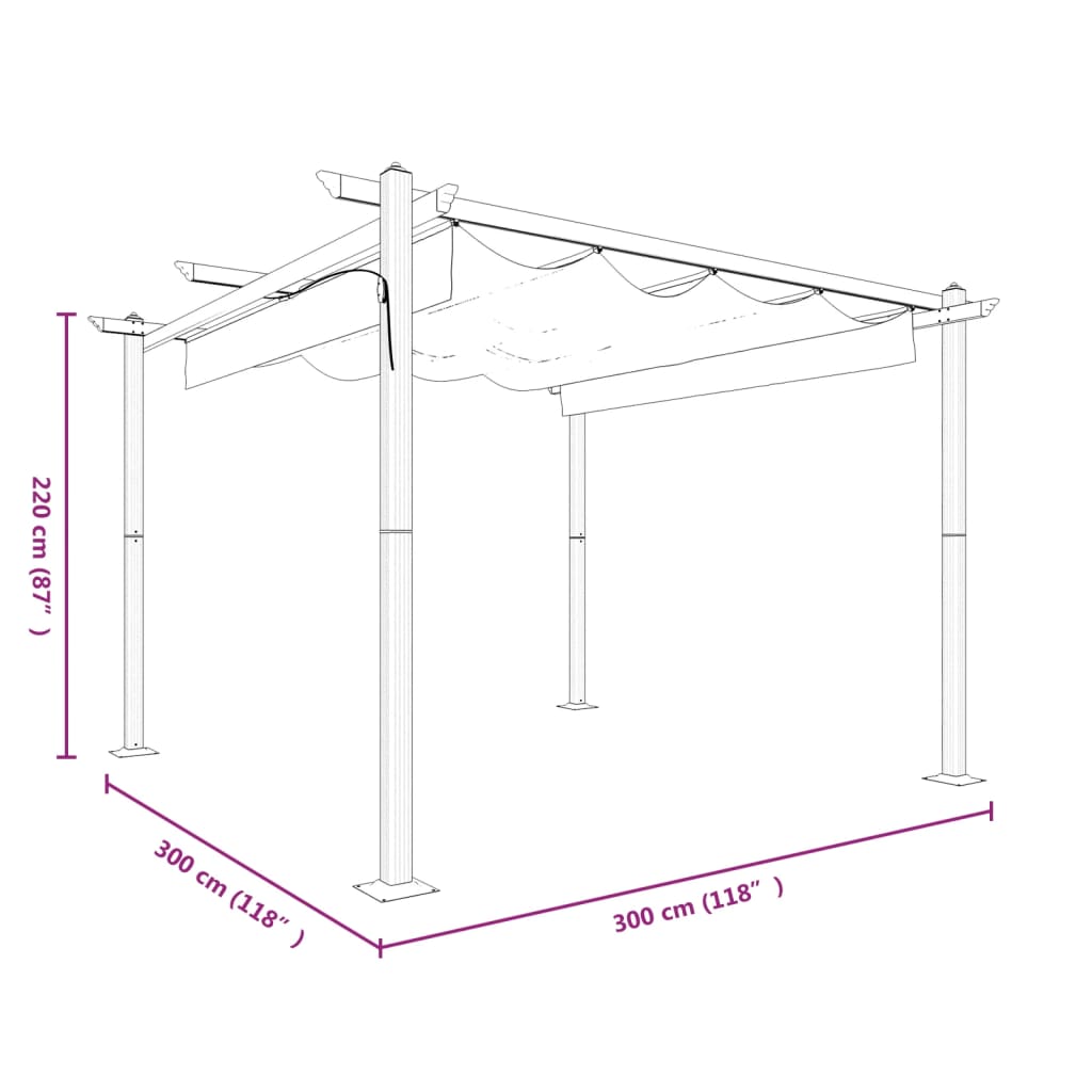 vidaXL Tuinprieel met uittrekbaar dak 3x3 m crèmekleurig
