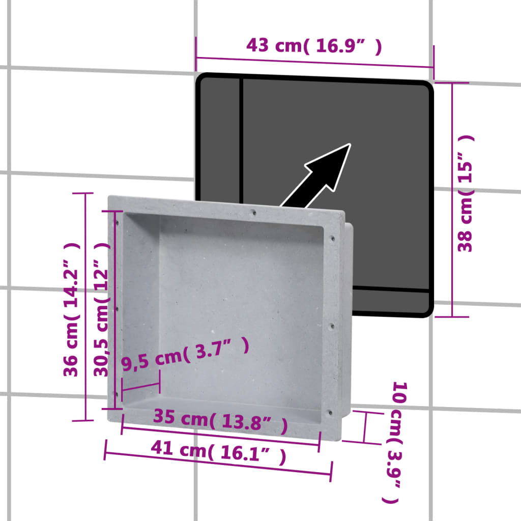 vidaXL Shower Niche 41x36x10 cm Matte Grey