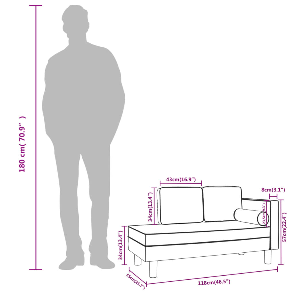 vidaXL Chaise longue met kussens en bolster kunstleer zwart