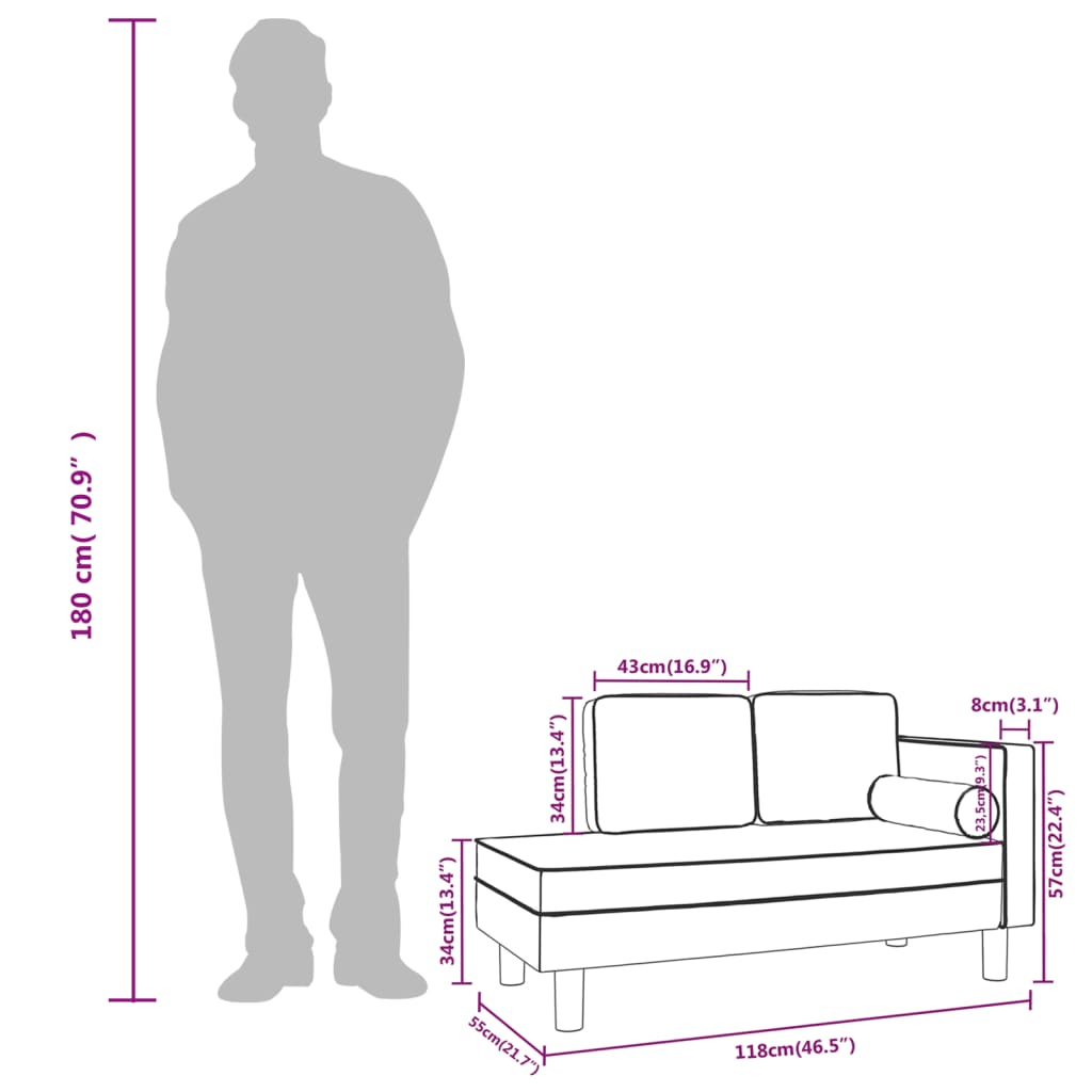 vidaXL Chaise longue met kussens en bolster fluweel lichtgrijs