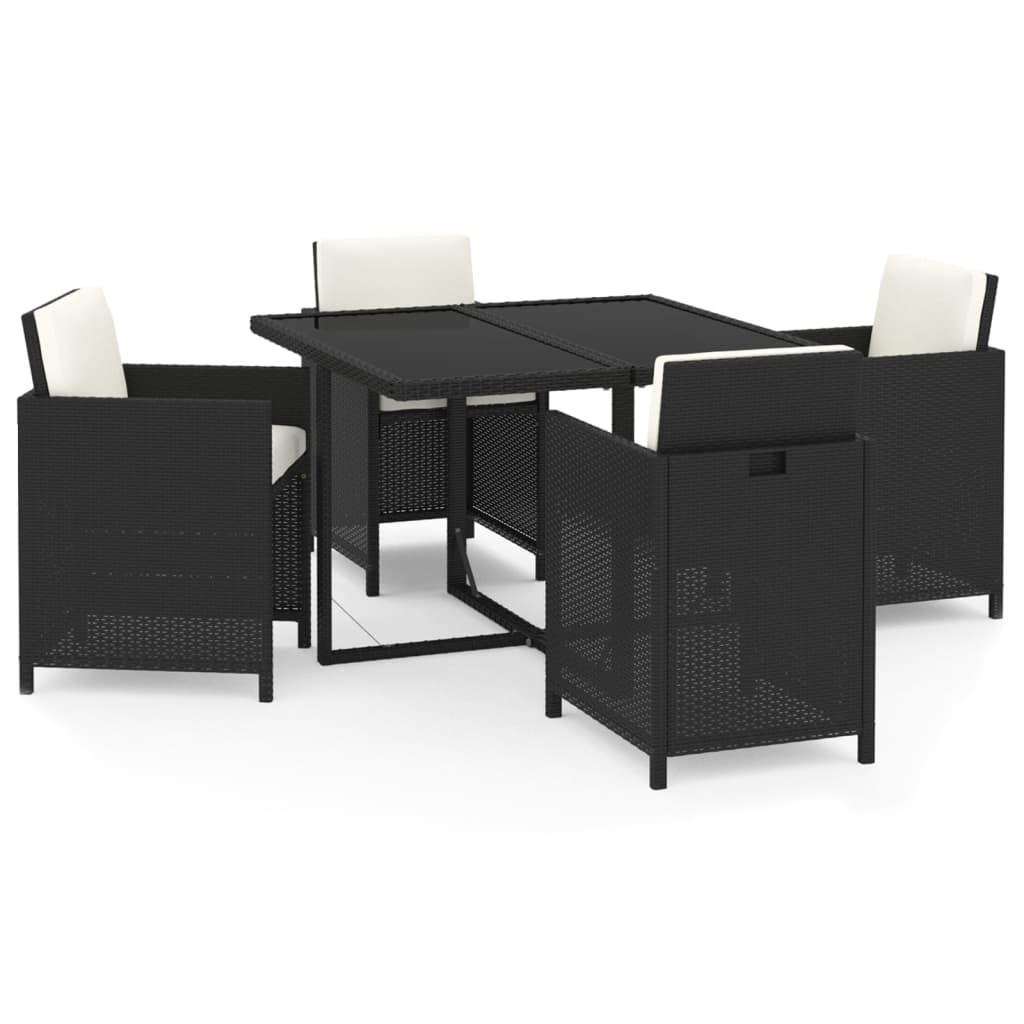 vidaXL 5-delige Tuinset met kussens poly rattan zwart