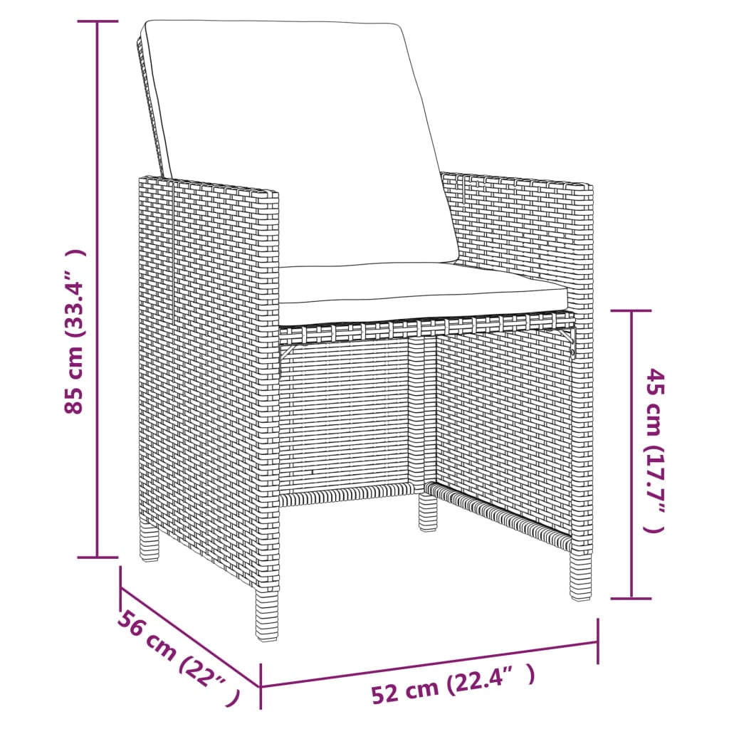 vidaXL 5-delige Tuinset met kussens poly rattan zwart