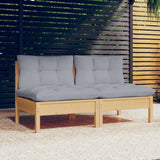 vidaXL Banque de Jardin 2 places avec des coussins gris massifs à Grenenhout