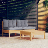 vidaXL 3-delige Loungeset met grijze kussens grenenhout