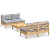 vidaXL 5-delige Loungeset met grijze kussens grenenhout