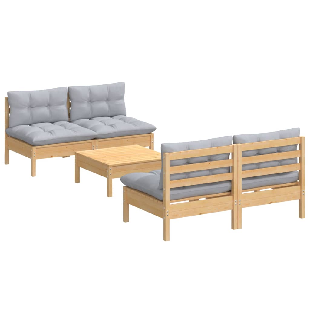 vidaXL 5-delige Loungeset met grijze kussens grenenhout