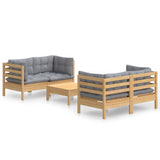 vidaXL 5-delige Loungeset met grijze kussens grenenhout