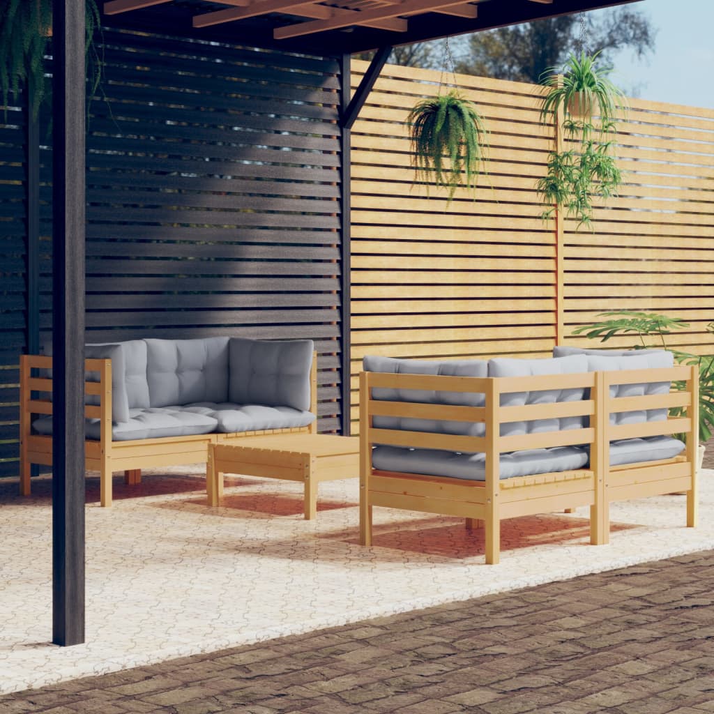 vidaXL 5-delige Loungeset met grijze kussens grenenhout