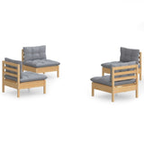 vidaXL 4-delige Loungeset met grijze kussens grenenhout