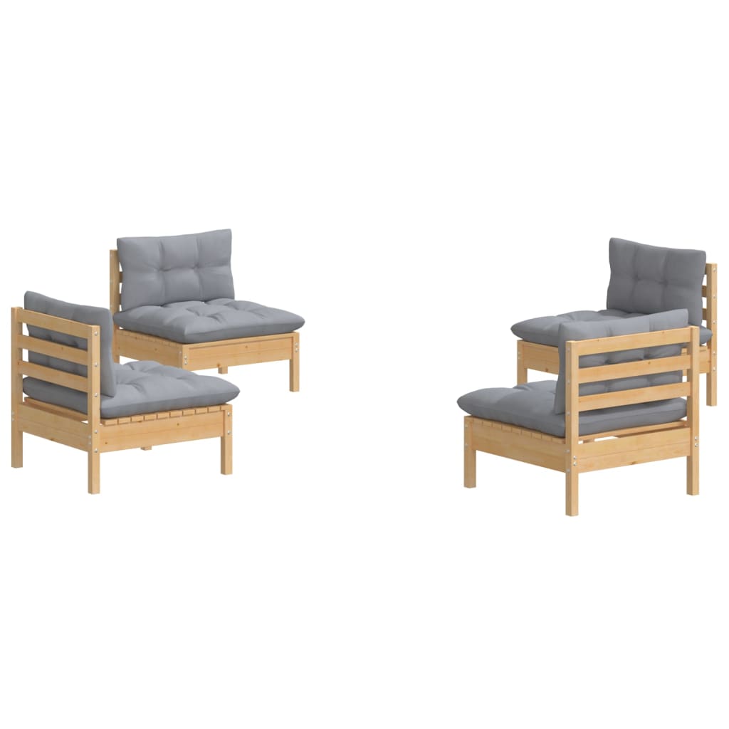 vidaXL 4-delige Loungeset met grijze kussens grenenhout