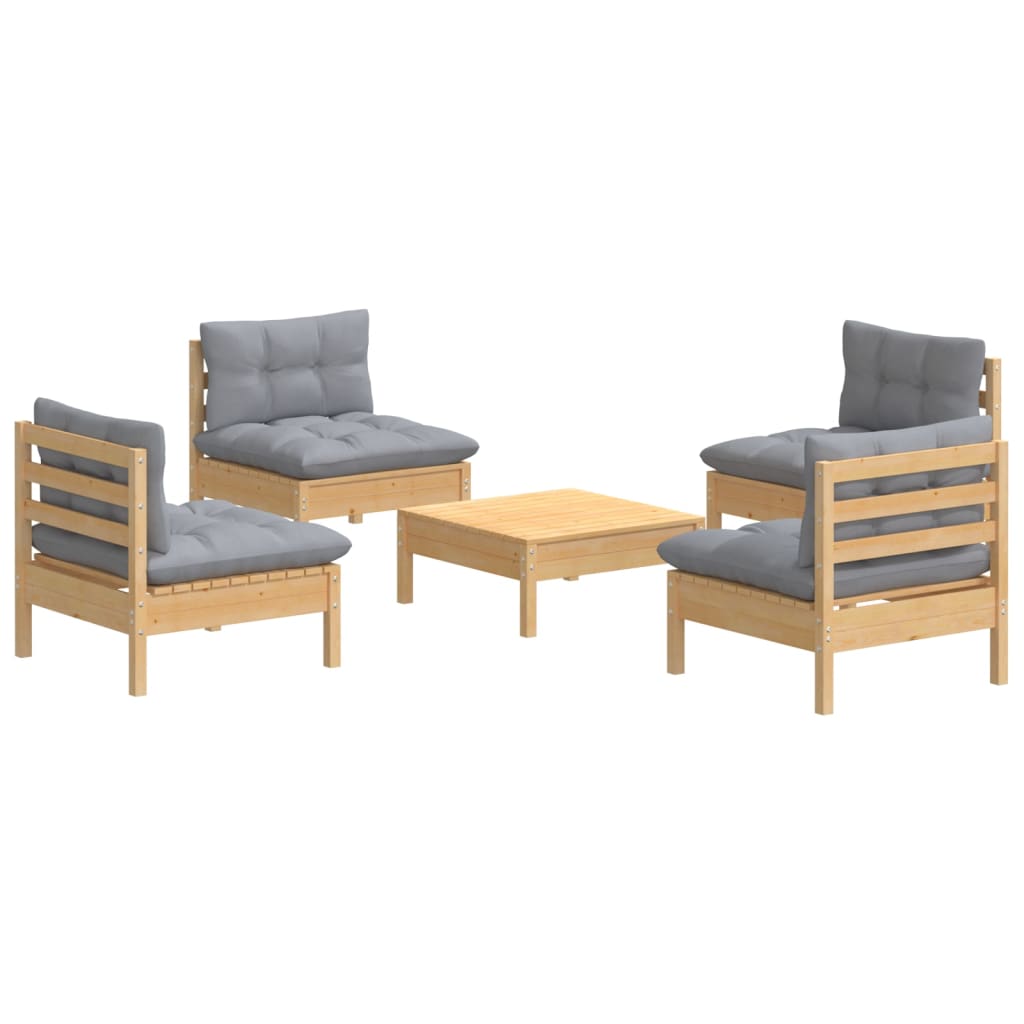 vidaXL Ensemble de salon 5 personnes avec des coussins gris à Grenenhout
