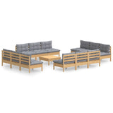 vidaXL 13-delige Loungeset met grijze kussens grenenhout