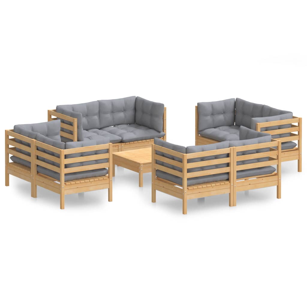 vidaXL 9-delige Loungeset met grijze kussens grenenhout