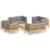 vidaXL 9-delige Loungeset met grijze kussens grenenhout