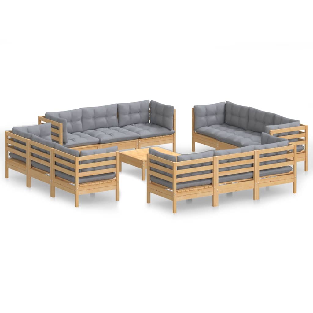 vidaXL 13-delige Loungeset met grijze kussens grenenhout