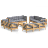 vidaXL 13-delige Loungeset met grijze kussens grenenhout
