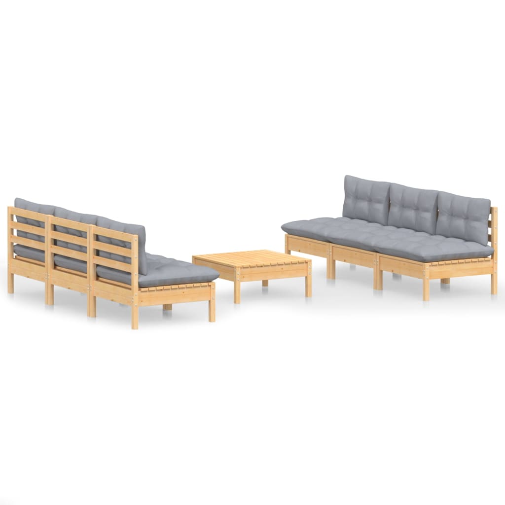 vidaXL 7-delige Loungeset met grijze kussens grenenhout