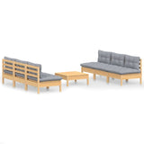 vidaXL 7-delige Loungeset met grijze kussens grenenhout