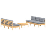 vidaXL 7-delige Loungeset met grijze kussens grenenhout