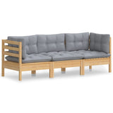 vidaXL Banque de Jardin 3 places avec des coussins gris massifs à Grenenhout