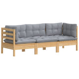vidaXL Banque de Jardin 3 places avec des coussins gris massifs à Grenenhout