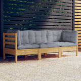 vidaXL Banque de Jardin 3 places avec des coussins gris massifs à Grenenhout