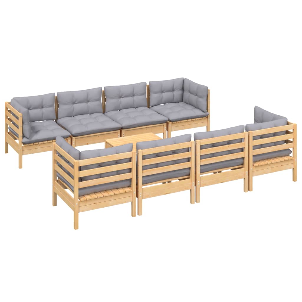 vidaXL Ensemble de salon 9 pièces avec des coussins gris à Grenenhout