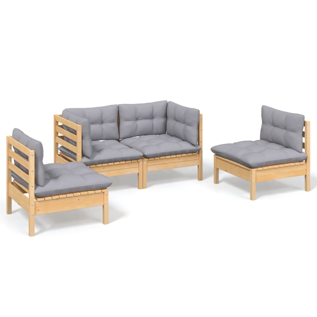 vidaXL Ensemble de salon 4 personnes avec des coussins gris massifs à Grenenhout
