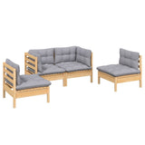 vidaXL Ensemble de salon 4 personnes avec des coussins gris massifs à Grenenhout