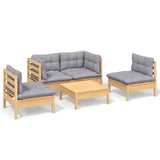 vidaXL Ensemble de salon 5 personnes avec des coussins gris massifs à Grenenhout