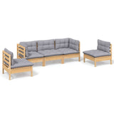 vidaXL 5-delige Loungeset met grijze kussens massief grenenhout