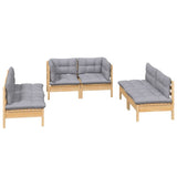 vidaXL 6-delige Loungeset met grijze kussens grenenhout