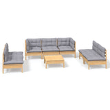 vidaXL Ensemble de salon 8 personnes avec des coussins gris massifs à Grenenhout